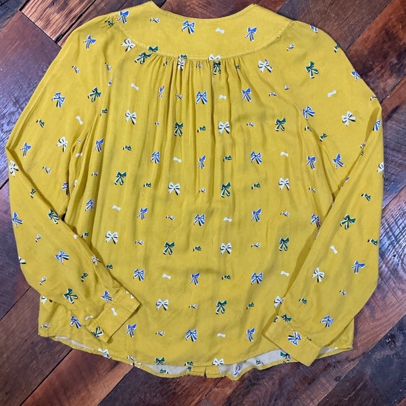 Conversations by Anthropologie Limited Edition Yellow Bow Print Blouse Size 8 - Picture 5 of 8